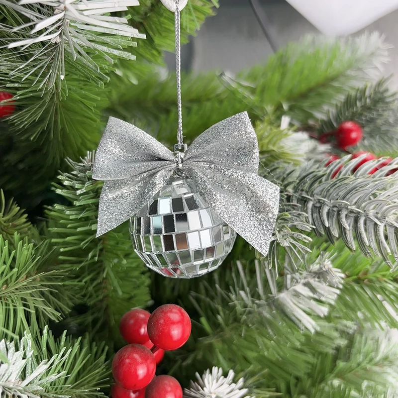 1pc Cute Mini Bow Mirror Reflective Ball Decoration Articles Wedding Party KTV Bar Christmas Tree Hanging Decoration Accessories