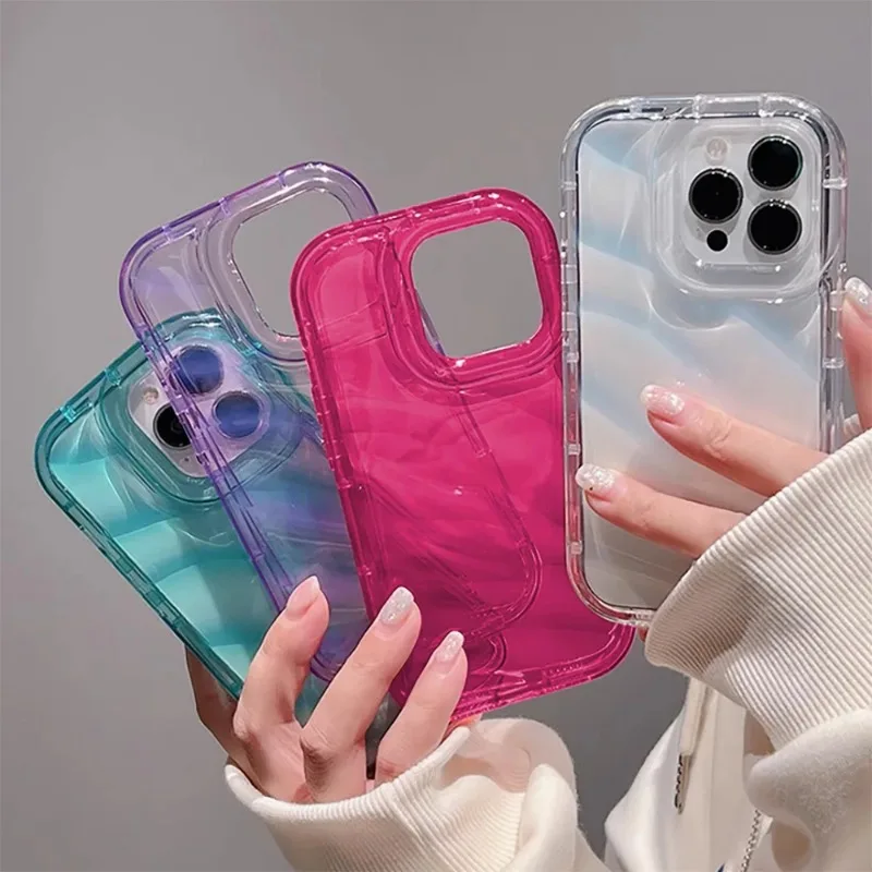 Soft Candy Transparent Wavy Texture Case For iPhone 15 14 13 12 11 Pro Max X XS XR 8 7 Plus SE3 Silicone Shockproof Bump