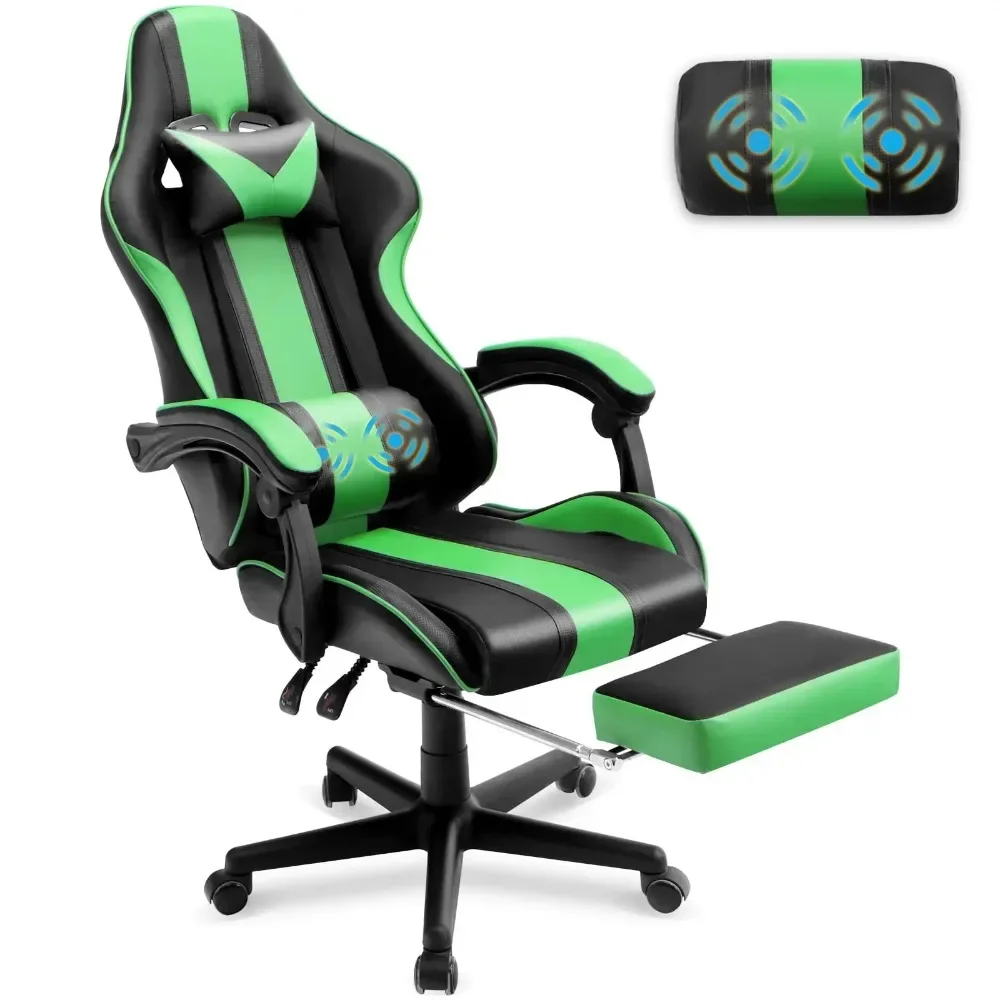 New Massage Racing Chair for Gaming,Ergonomic Office Chair with Retractable Footrest