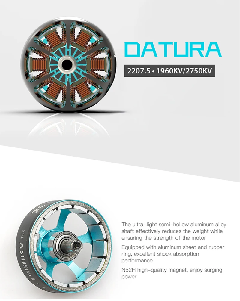 Foxeer Datura 2207.5 1960KV 2750KV มอเตอร์ไร้แปรงถ่านอะลูมินัมอัลลอยเพลากลวงใช้ได้กับใบพัดขนาด5-6นิ้วสำหรับโดรน FPV