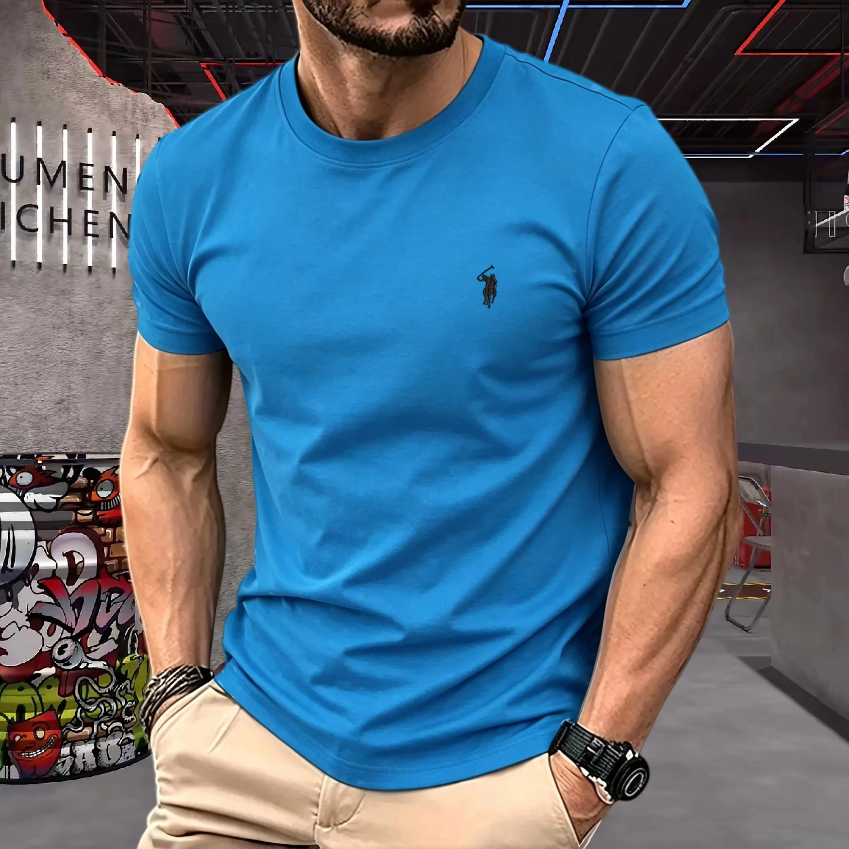 2026 Summer Men's 100% Pure Cotton Round Neck T-Shirt Pony Embroidery High Quality Short Sleeve Casual Sports Fashion Tops image 3