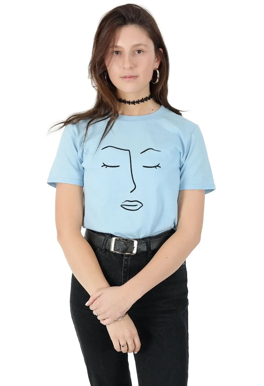 Line Art Face T shirt Top Minimalism Streetwear Grunge Illustration Minimalistic