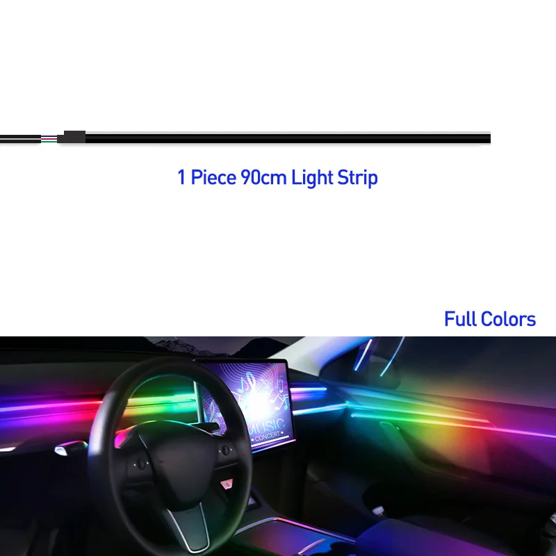 Zubehör für Auto-Umgebungslicht, Acrylstreifen, 110 cm, 90 cm, 75 cm, 35 cm, 20 cm, volle Farben, RGB-Auto-Innenraum, Bluetooth-App-Steuerung