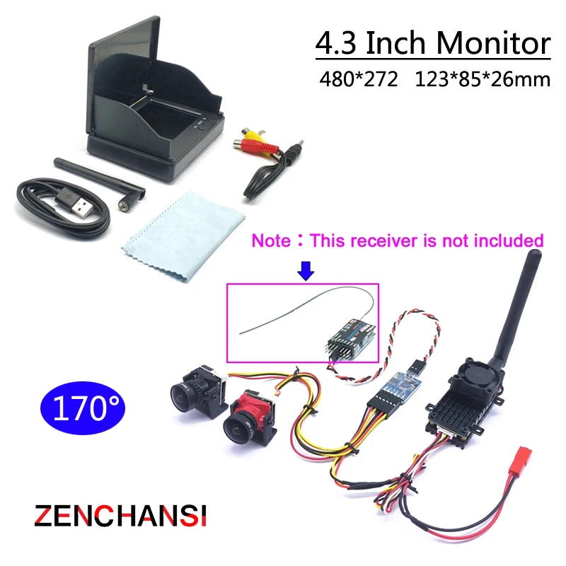 

Передатчик 5,8 ГГц, 2 Вт, 2000 МВт, VTX с переключателем двойной камеры 170 ° 1200TVL fpv и экраном 4,3 дюйма 480*272 для радиоуправляемого автомобиля или дрона