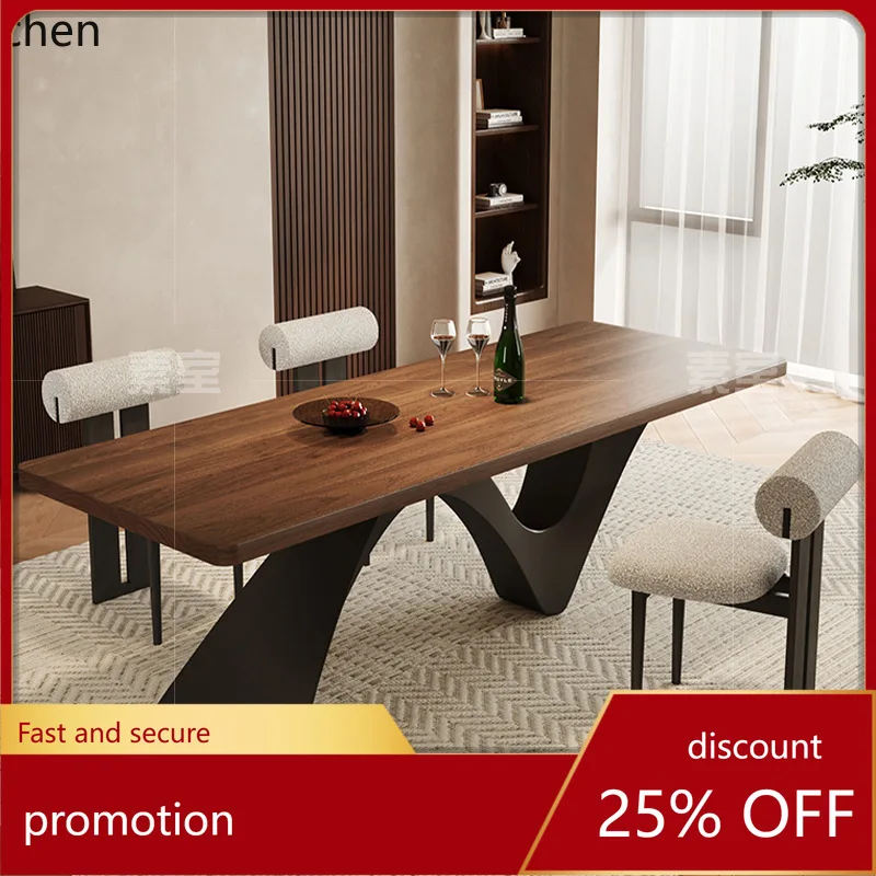 

CZ Retro Style Black Walnut Solid Wood Dining Table Home Use Black Large Board Table Rectangular Dining Table
