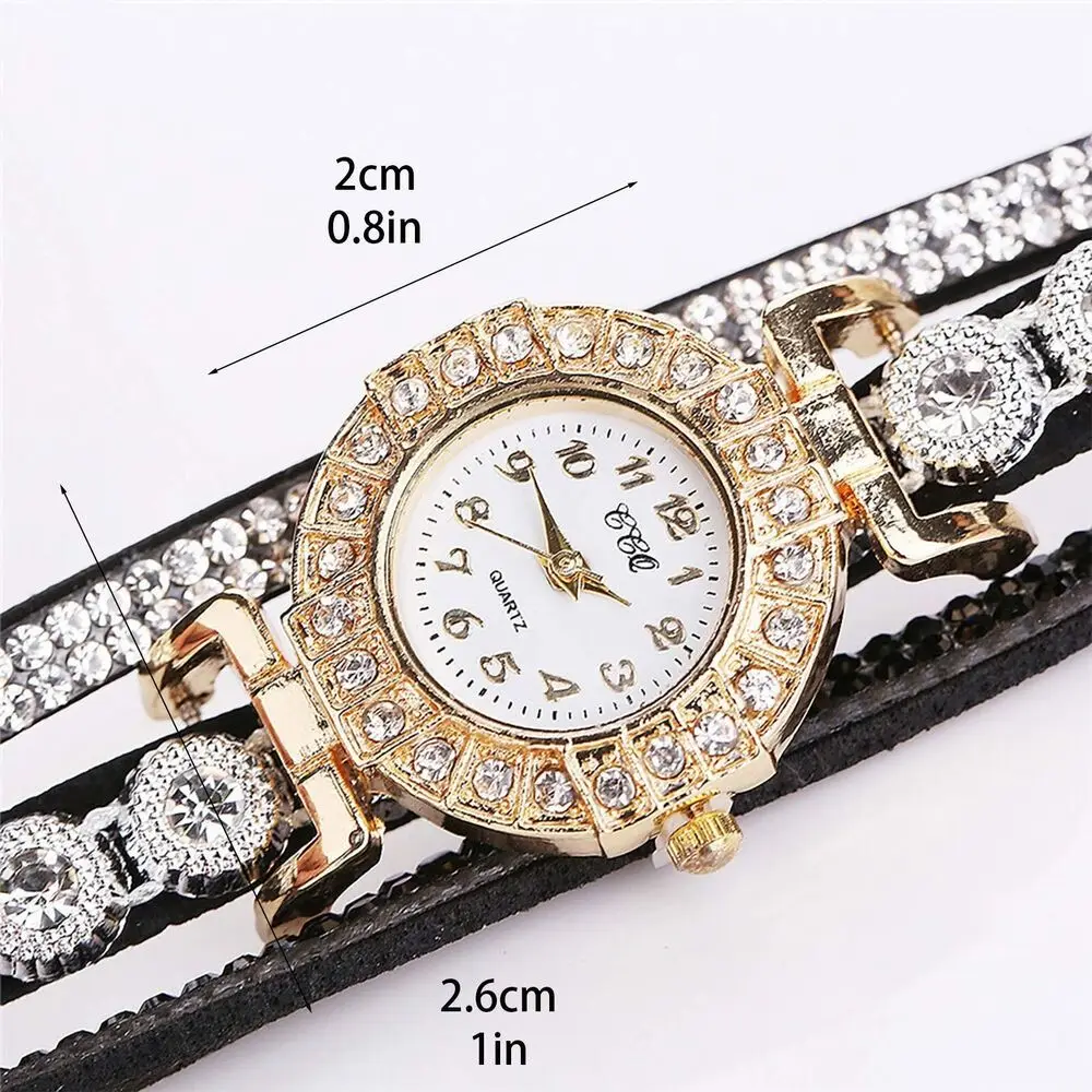 Quartz Round Watch Fashion Alloy With Diamond Bracelet Watches PU Leather Quartz Wrist Watches Women