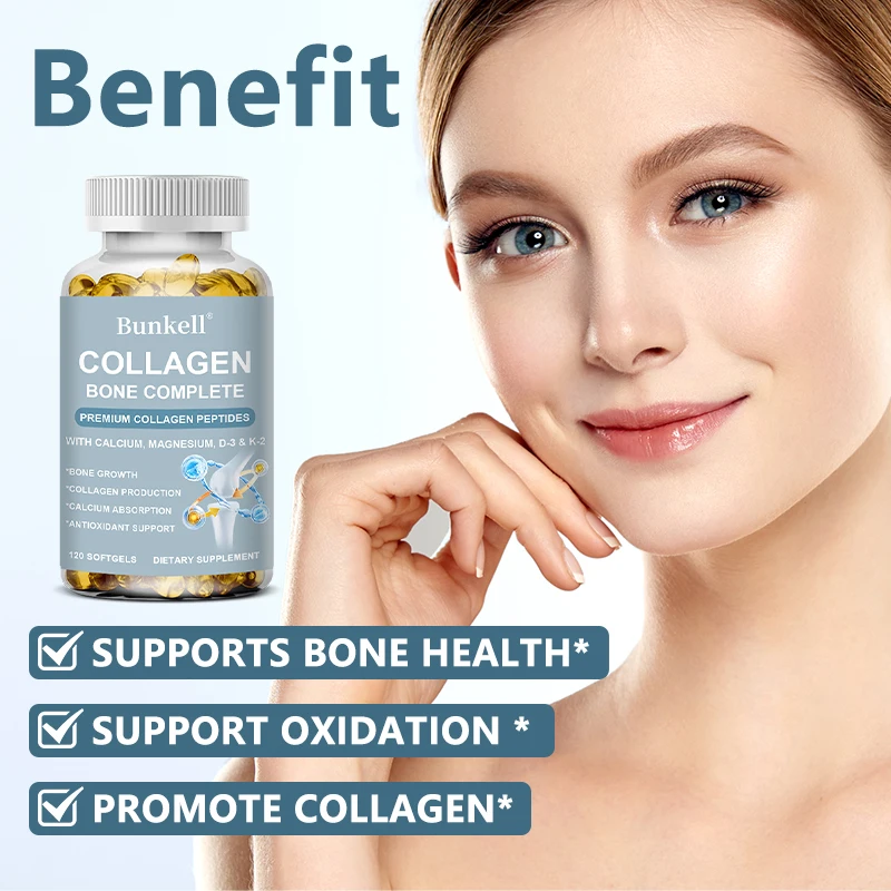 Collagen Capsules Fortified with Calcium, Magnesium, Vitamin D3, Vitamin C, Vitamin K-2 for Bone and Joint Health