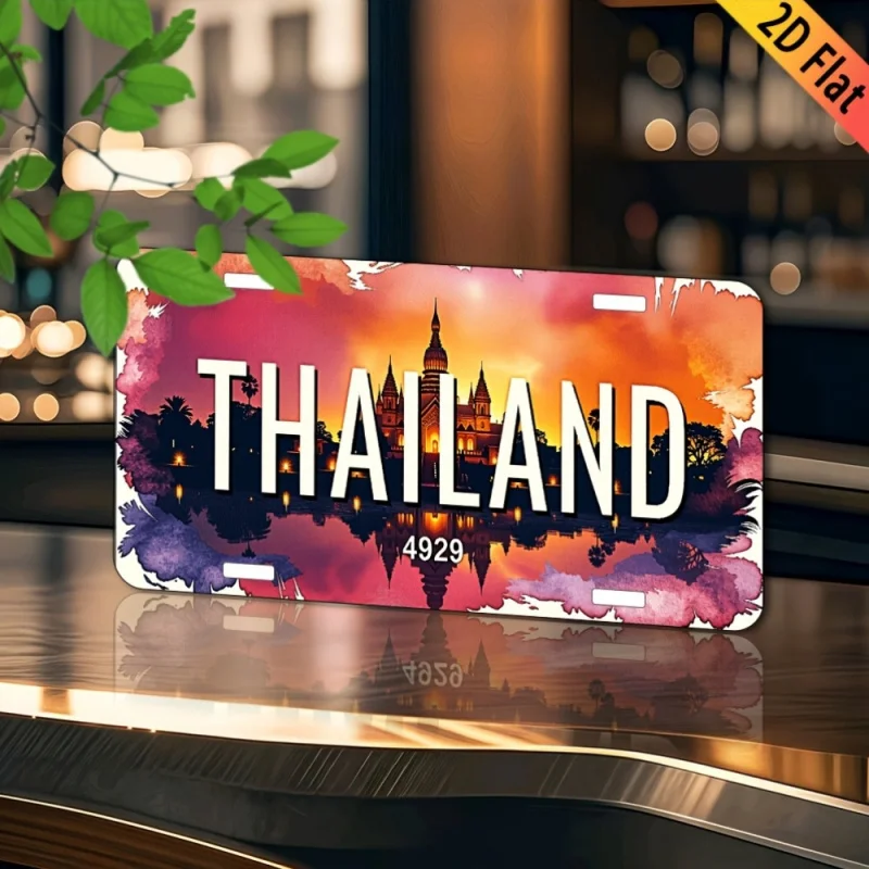 مسطح ثنائي الأبعاد - قطعة واحدة من علامة الألومنيوم "تايلاند" العتيقة - ديكور حائط معدني عتيق مقاس 6 × 12 بوصة مع مشهد شاطئ استوائي، مثالي للمنزل #4