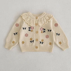 Neugeborenen Baby Mädchen Stricken Strickjacke Blume Stickerei Langarm Strickjacke Mantel Frühling Herbst Kleinkind Baby Mädchen Pullover Mantel