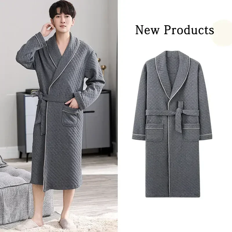 

Plus Cotton Gown Gentlemen Night Elegant Bathrobe Robe New Quilted Men Size For Luxury Dressing Winter Man Warm