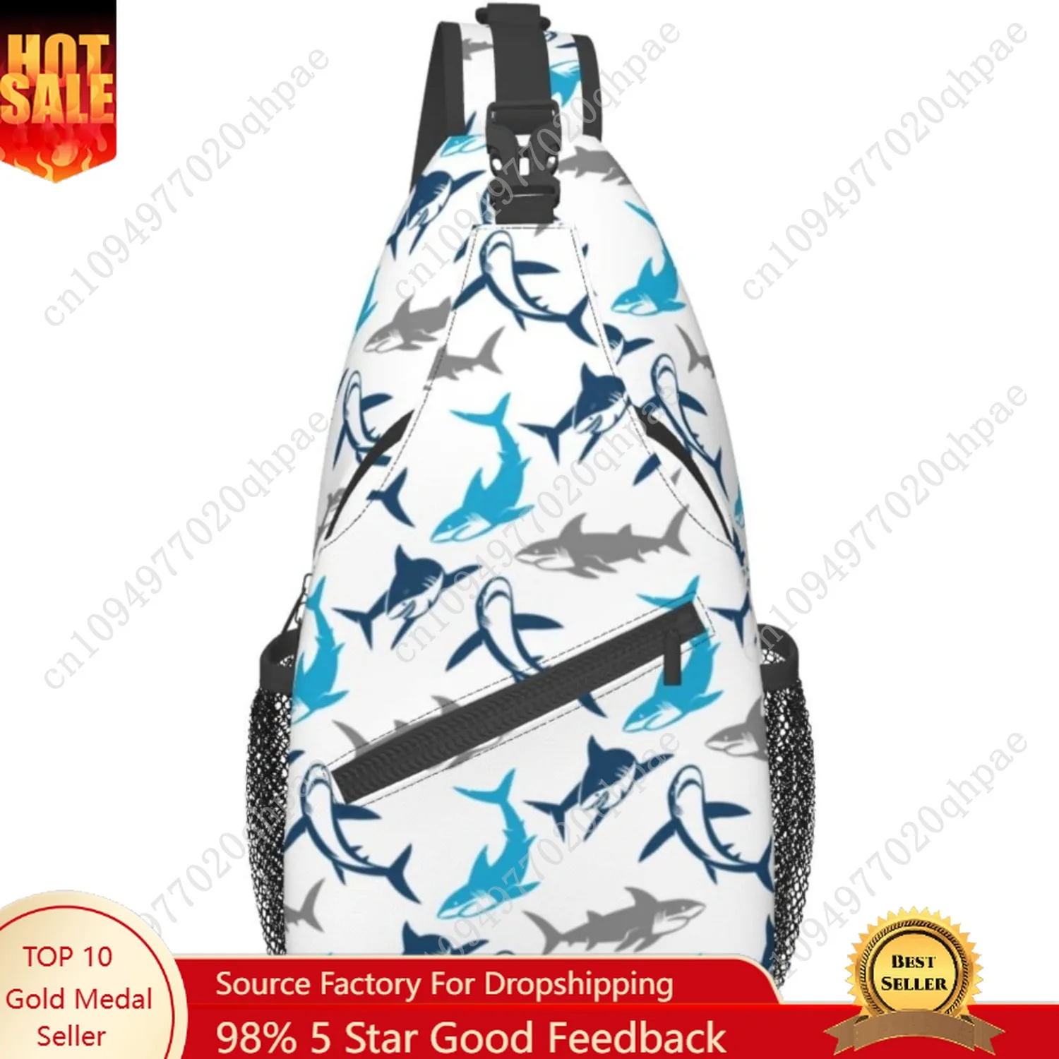 

Shark Print Sling Bag Crossbody Backpack Elegant Seamless Pattern with Abstract Shark Silhouettes Gym Sports Travel Hiking Daypa
