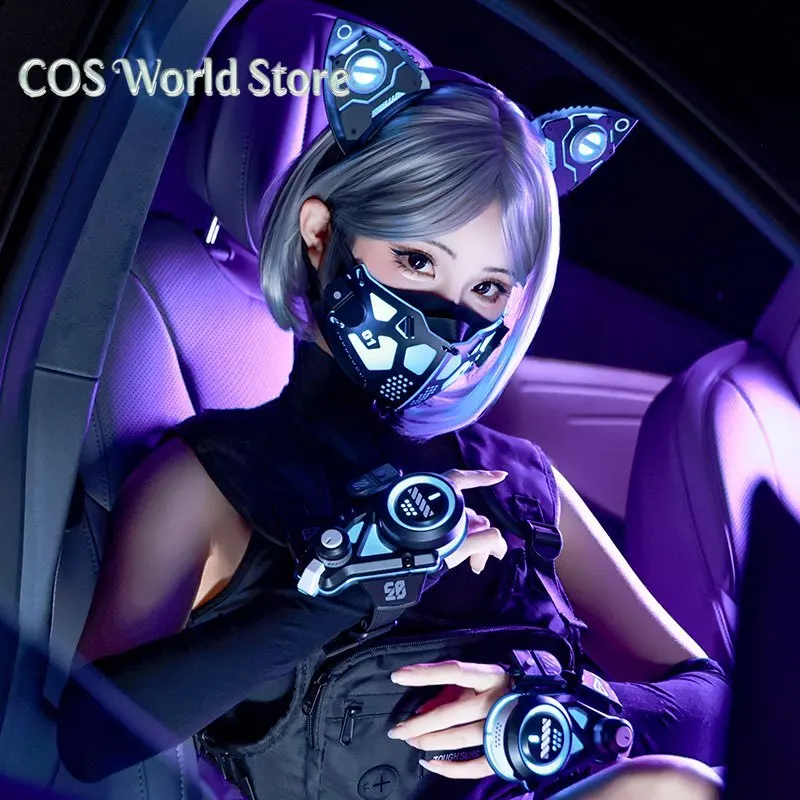 

Tactical Punk Luminous Cosplay Mask Sci-fi Mechanical Cat Ears Hair Bands Music Festival Halloween Carnival Cosplay Props