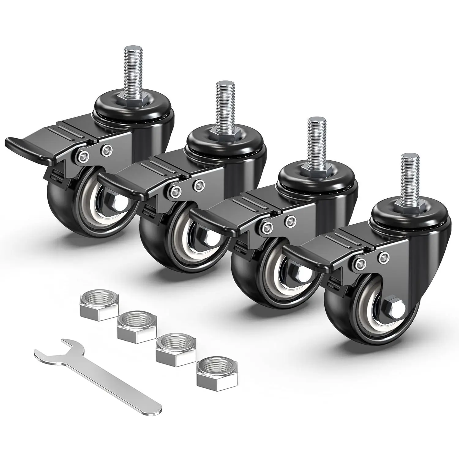 

2 inch Total Locking Stem Caster Wheels Set of 4 with 3/8"-16 Threaded Stem for Workbenches and Utility Carts