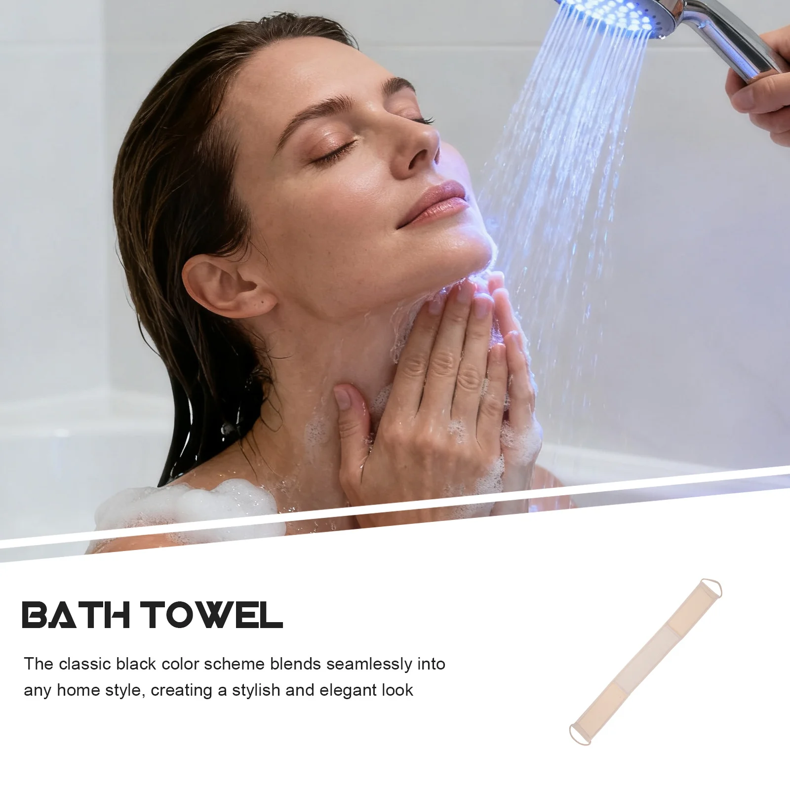 

1pc Loofah Bath Towel Exfoliating Back Scrubber For Body Shower Moisture-Absorbing Breathable Long Strap Reaching Design