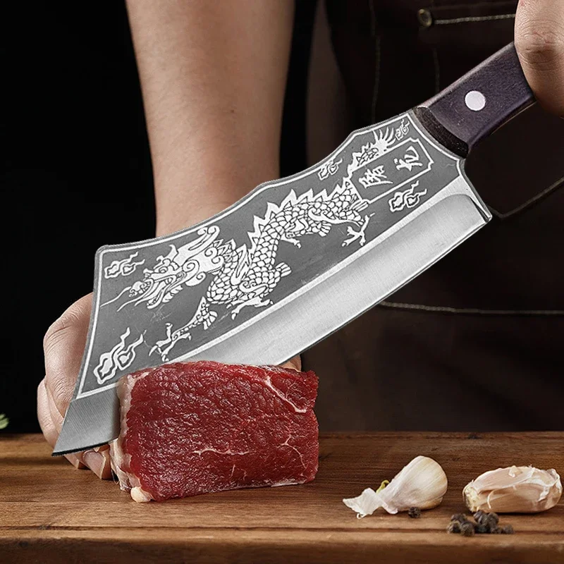 Forged Kitchen Chef Knife High Carbon Steel Meat Vegetable Slicing Knife Professional Butcher Chop Bone Cleaver Knife with Cover