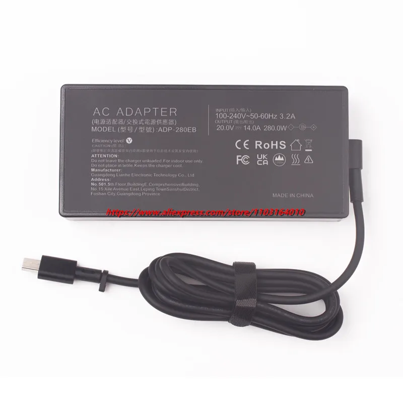 Chargeur adaptateur secteur pour ordinateur portable, 280W, 20V, 14a, pour ASUS Ice Pro 14ai TUF Gaming 6PRO A22-280P1B ADP-280EB B Rectengle conn 2025