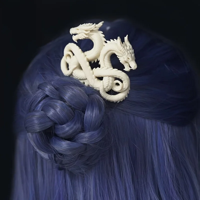 3D‑Printed Plastic Double‑headed Dragon Hair Comb,Exquisite Coiled‑dragon Carved,Retro Chinese‑style Hair‑fixing Accessory