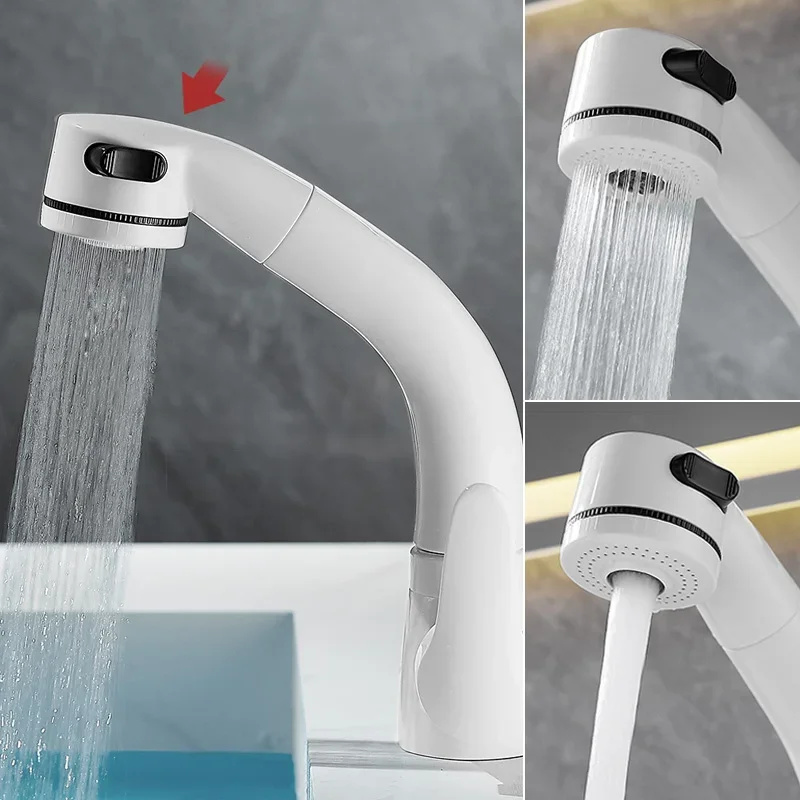 360° Rotate Mixer Tap Basin Faucet Deck Mount HotandCold Sink Sprayer Stretchable Bathroom Faucet  2 Ways Bathroom Crane Faucets