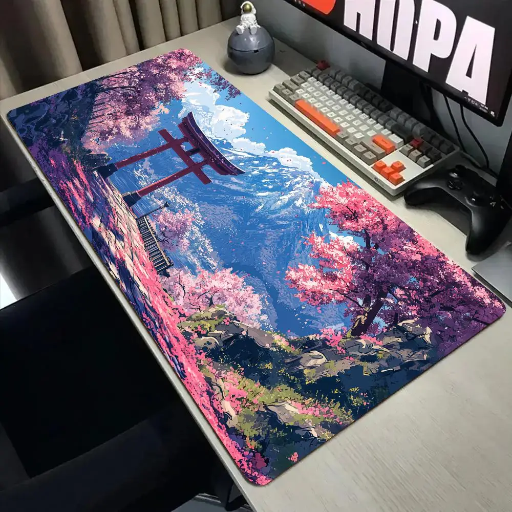Sakura Shrine Large Mouse Pad Desk Mat with Stitched Edge Non-Slip Durable Gaming Mats PC Accessories Desk Pad HD Printing