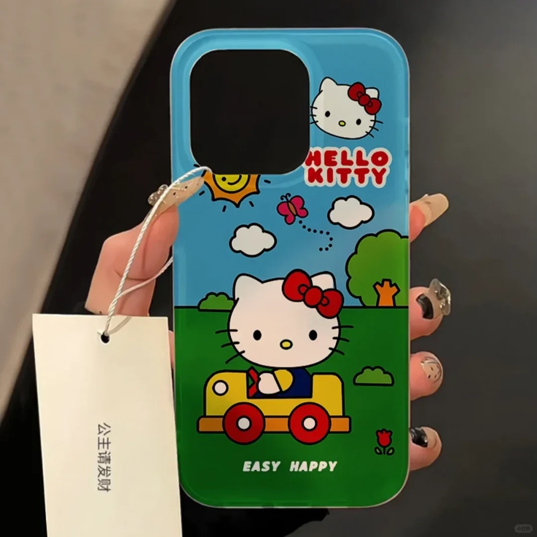 Drive HelloKitty Sanrio KT Cat Phone Case For iPhone 15 14 13 12 11 Pro Max XR XS MAX 7 8Plus Y2K Girl Cute Anti Fall Back Cover