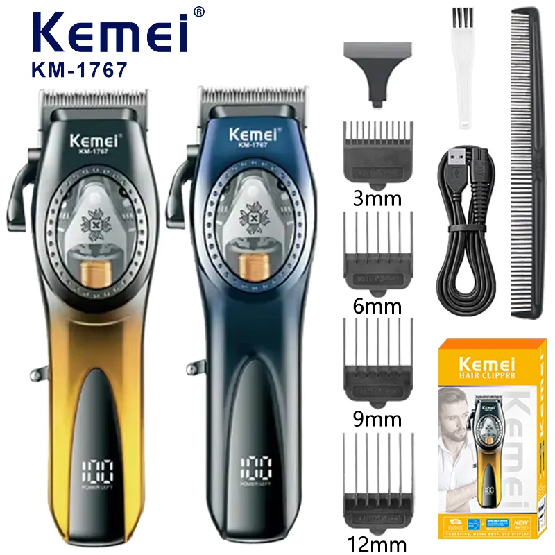 

Kemei KM-1767 Professional Electric Hair Trimmers Lcd Digital Display USB Charging Hair Cutting Machine for Barber Shop Clippers
