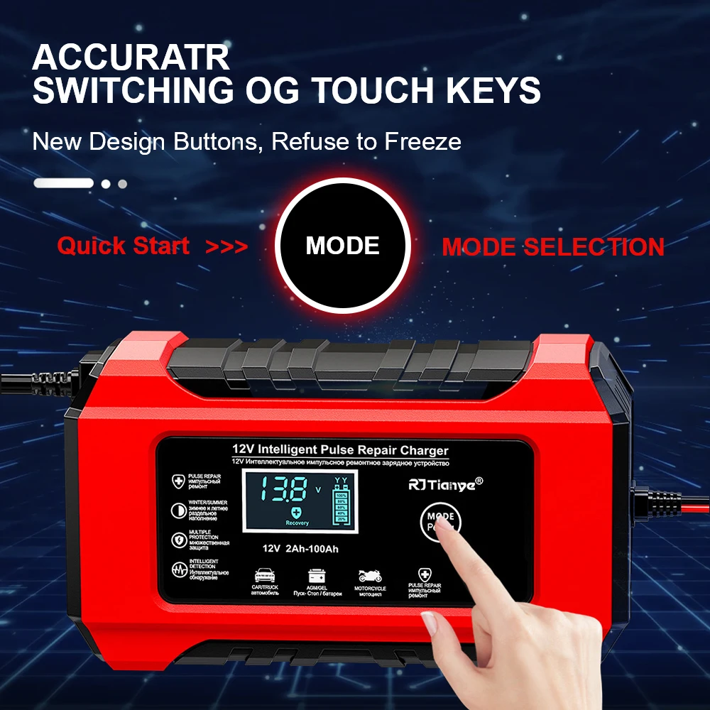 شاحن بطارية ذكي شاحن سيارة/دراجة نارية مناسب لبطاريات الرصاص الحمضية الاتحاد الأوروبي التوصيل شاشة عرض رقمية 12V6A #3