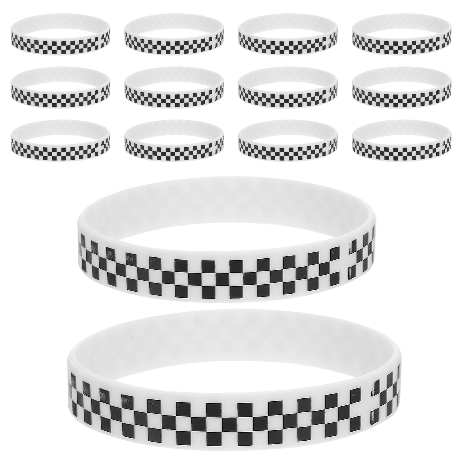 

40Pcs Black White Checkered Wristbands Elastic Silicone Bracelets Racing Party Sports Events Accessories Race Car Rubber