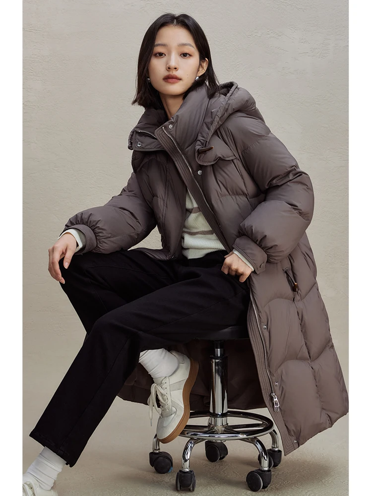 ZIQIAO Casual Hooded Down Jacket for Women 2023 Winter New Style All-match Mid-length Waist Fashion Warm Jacket Female