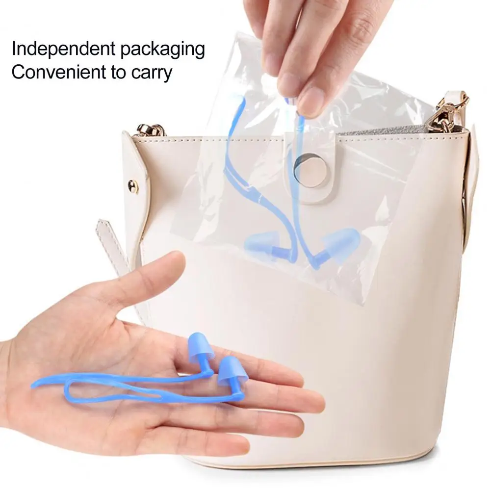 سدادات أذن للسفر مع سدادات أذن بحبل قصير مقاومة للماء من السيليكون للسباحة مع حبل لمياه الغوص للغواصين