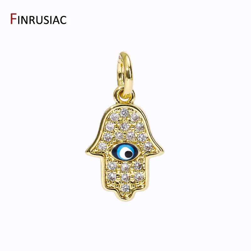 Trendy 18K Gold Plated Brass Zircon Hamsa Hand Pendant Hamsa Hand Evil Eye Necklace For Women Handmade Necklace Making Supplies