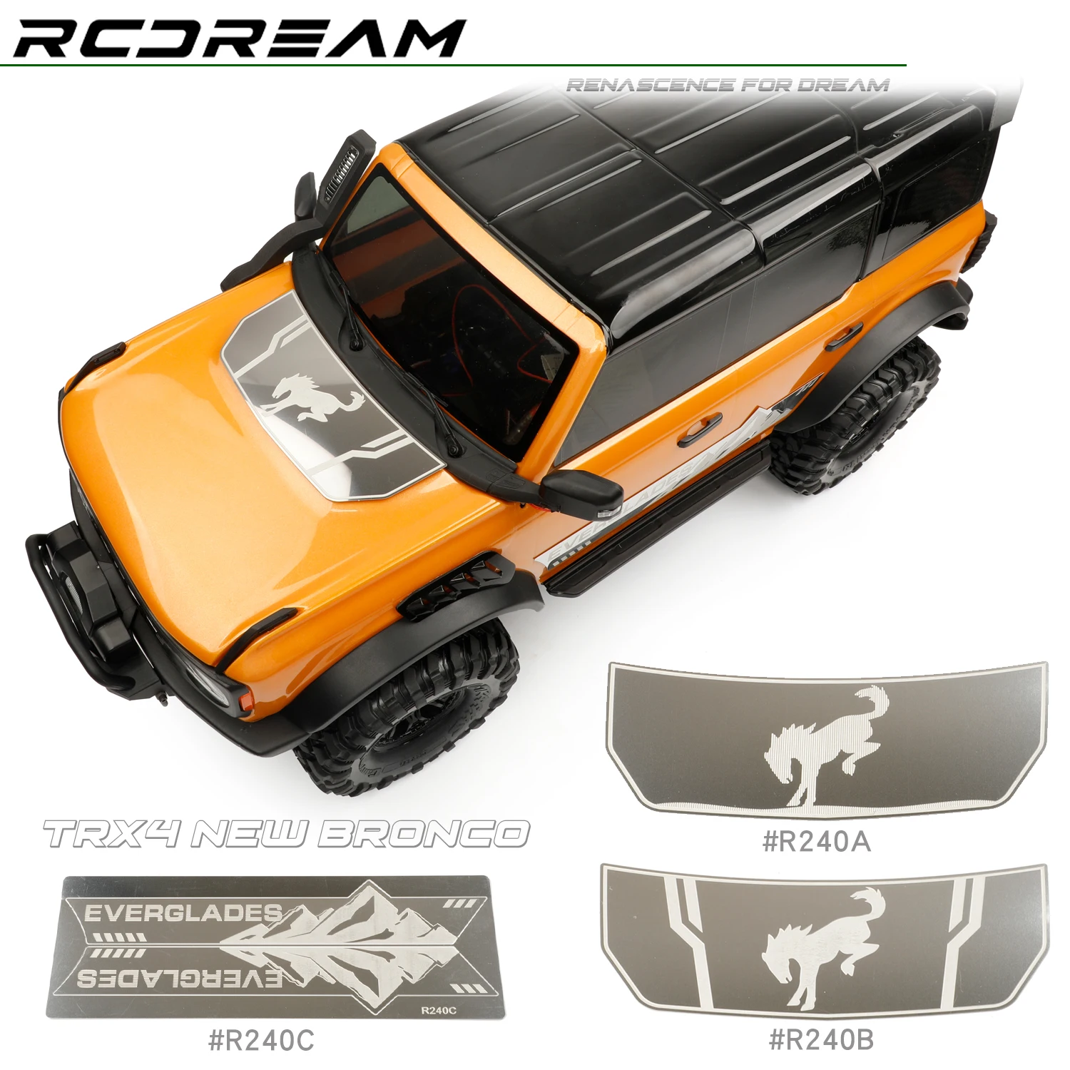 RCDream 1/10 Hood Chequered Plates Decorative Side Skirt Protection Metal Sheets for TRX4 New Bronco Bonnet Upgrade Option Parts