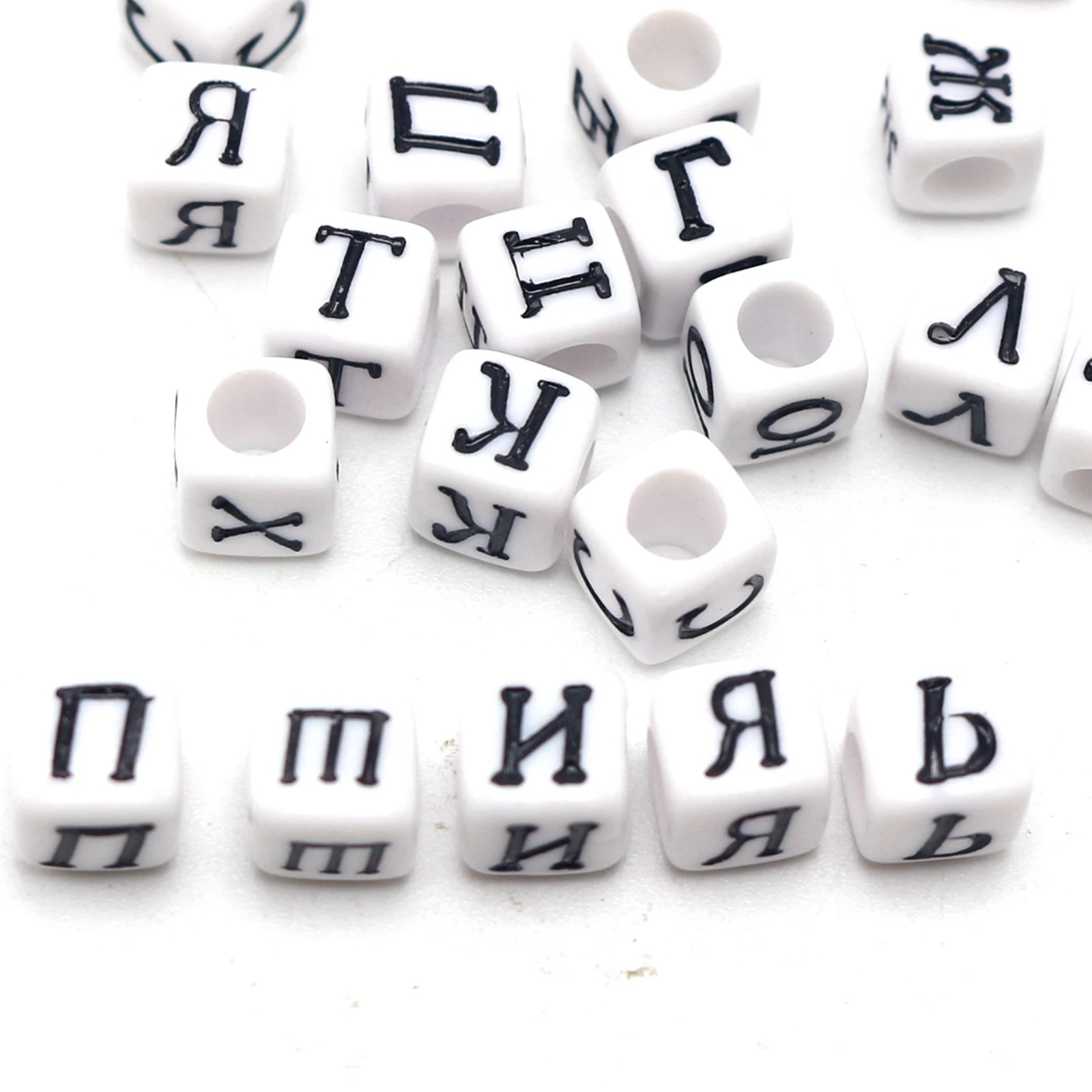 

250 White Acrylic Assorted Russian Alphabet Letter Cube Pony Beads 6X6mm Jewelry