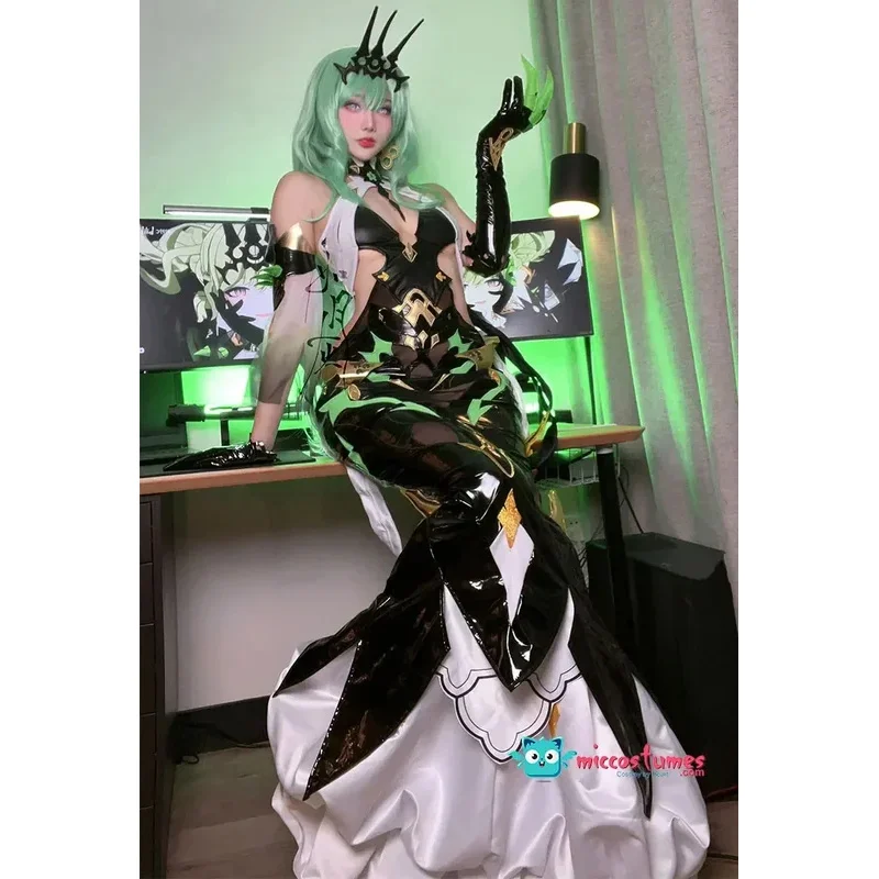 

Miccostumes's-8 женский костюм для косплея Мебиуса с открытой спиной, платье «рыбий хвост», фартук с перчатками и маской