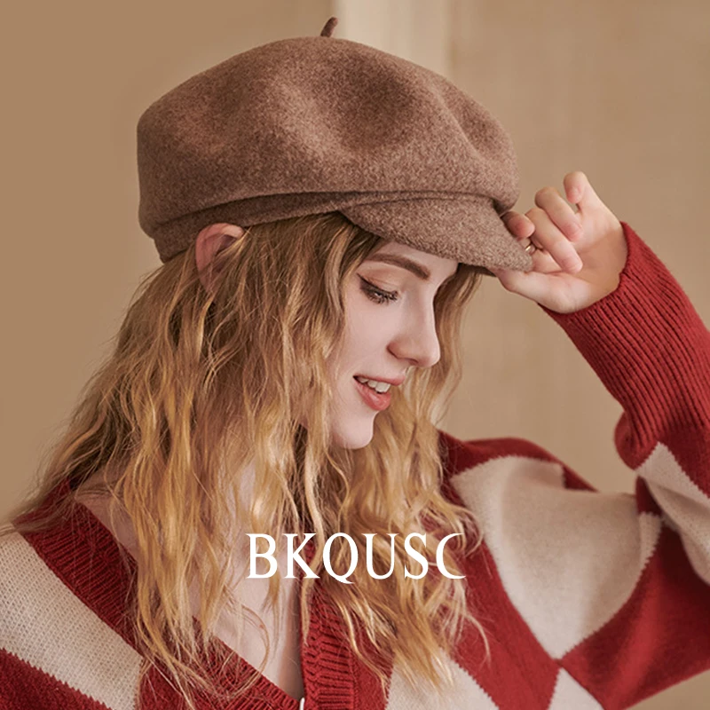 Unisex English Wool Newsboy Hat Ladies Winter Warm Wool Retro Beret Cap for Women Solid Color Soft Vintage Female Artist Berets