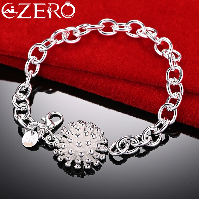 

ALIZERO 925 Sterling Silver Round Firework Pendant Chain Bracelet For Women Fashion Wedding Party Jewelry Charm Accessories Gift