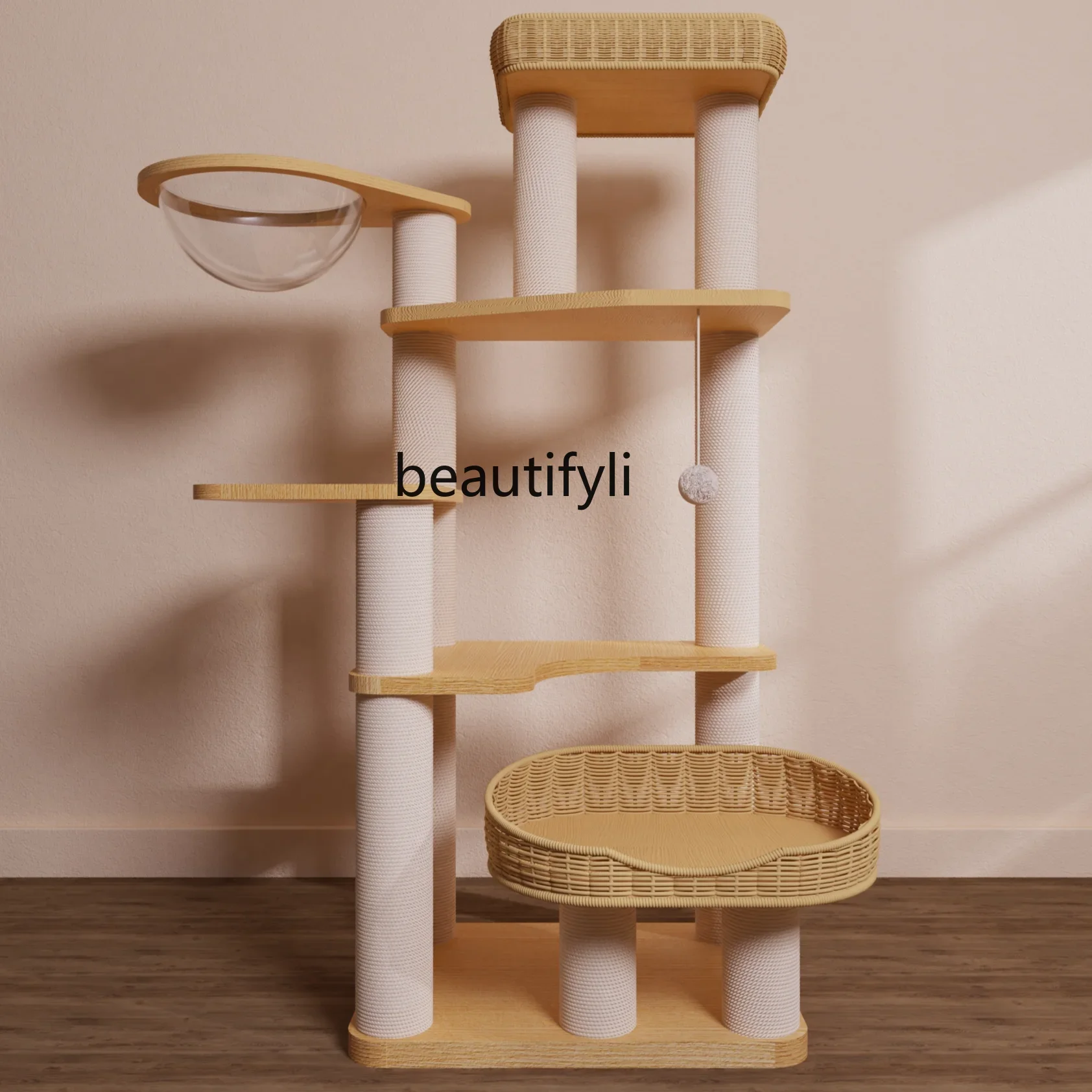 FG40Solid Wood Chamfer Cat Nest Integrated Space Capsule Cat Rack Scratch Board Jumping Platform Toy Villa Cat Climbing Frame