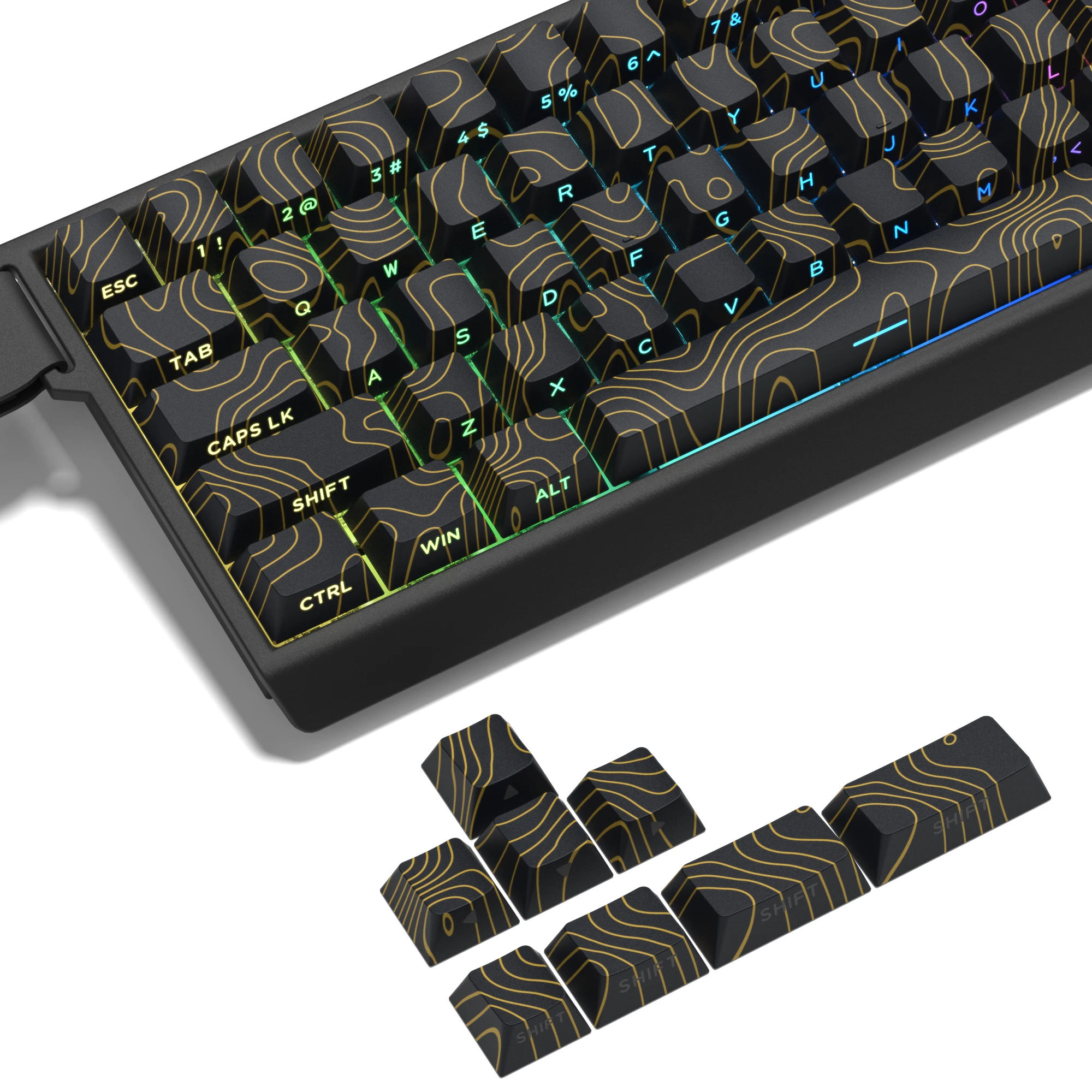 

135 Key Black Golden 5 Sides Dye Sub PBT Keycaps Side Printed Shine Through Keycap Cherry Profile for MX Switches Gamer Keyboard
