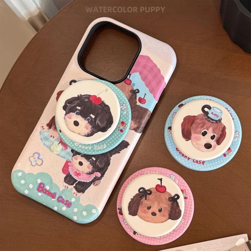 

INS милый мультяшный щенок для Magsafe Griptok, держатель для телефона, кольцо на палец, подставка для iPhone 15 16 Pro, чехол для девочек, кронштейн