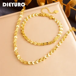 DIEYURO 316L Stainless Steel Gold Color Simple Chain Necklace Bracelets For Women Girl New Party Gift Fashion Jewelry Set Bijoux