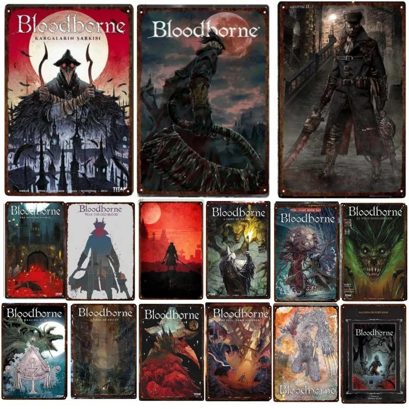 Vintage Bloodborne Game Video Metal Print Tin Plates Horror Decor Tin Sign Posters Man Cave Pub Bar Sign Hunter Adventure