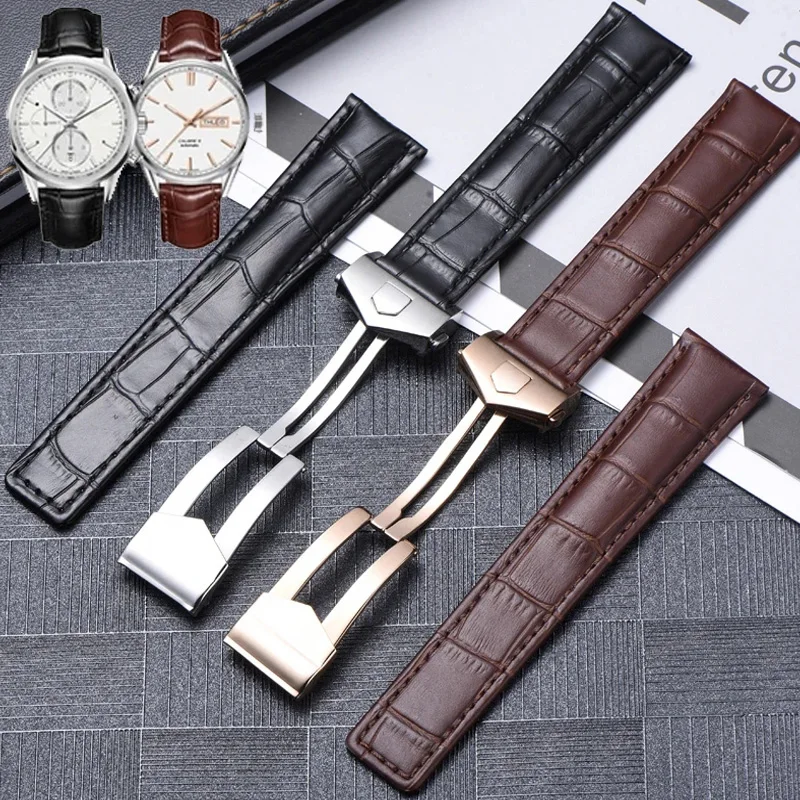 19mm 20mm 22mm Genuine Leather Strap for Tag Heuer Watch Carrera Monaco Watch Belt Black Brown Bracelet Wristwatch Watchband