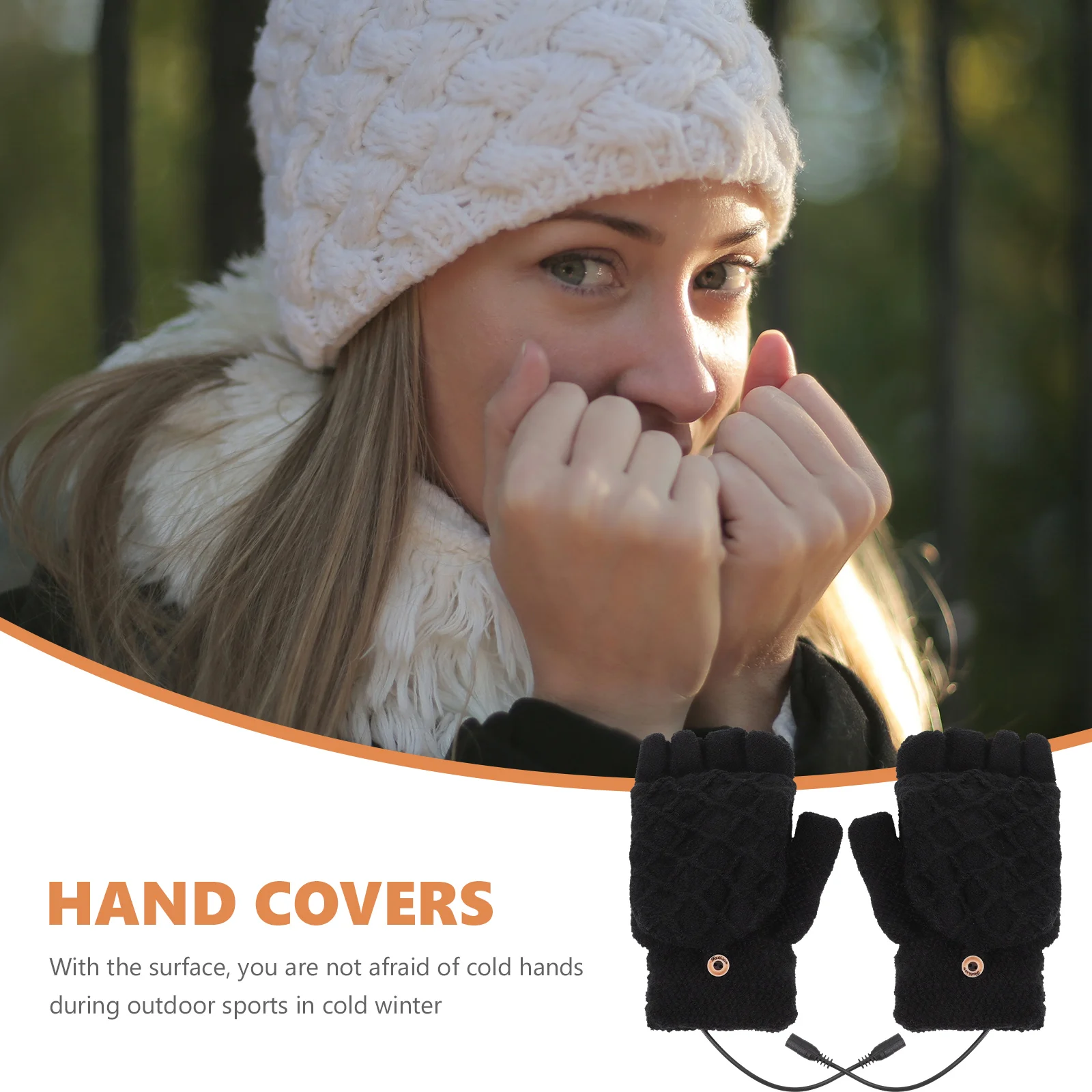 

Heated Fingerless Gloves Heating Mittens Winter Thermal Warm for Outdoor Soft Mitts Running