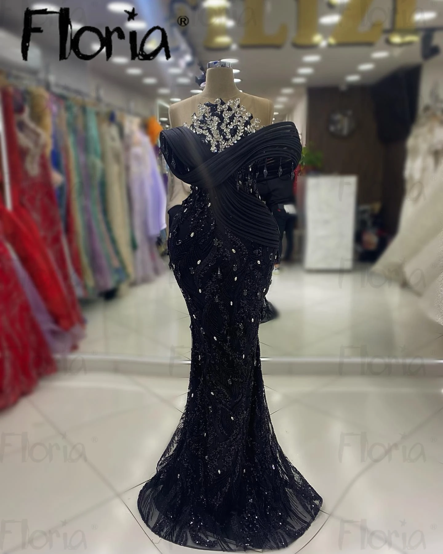 Solid Black Cocktail Dress With Silver Stones Off Shoulder Dubai Occasion Gowns Midi Long Prom Party Dresses Dinner Dresses 2024