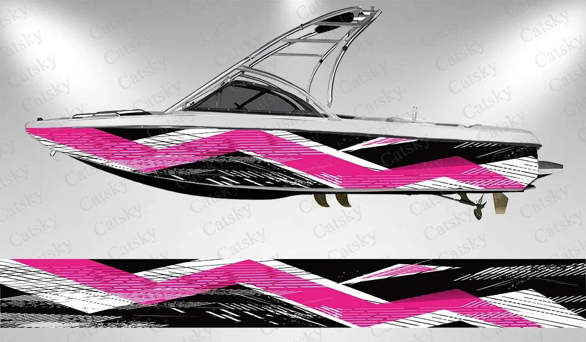 Abstract geometric striped graphics Boat wrap sticker vinyl boat for pontoon deck boat fishing platform decal sticker