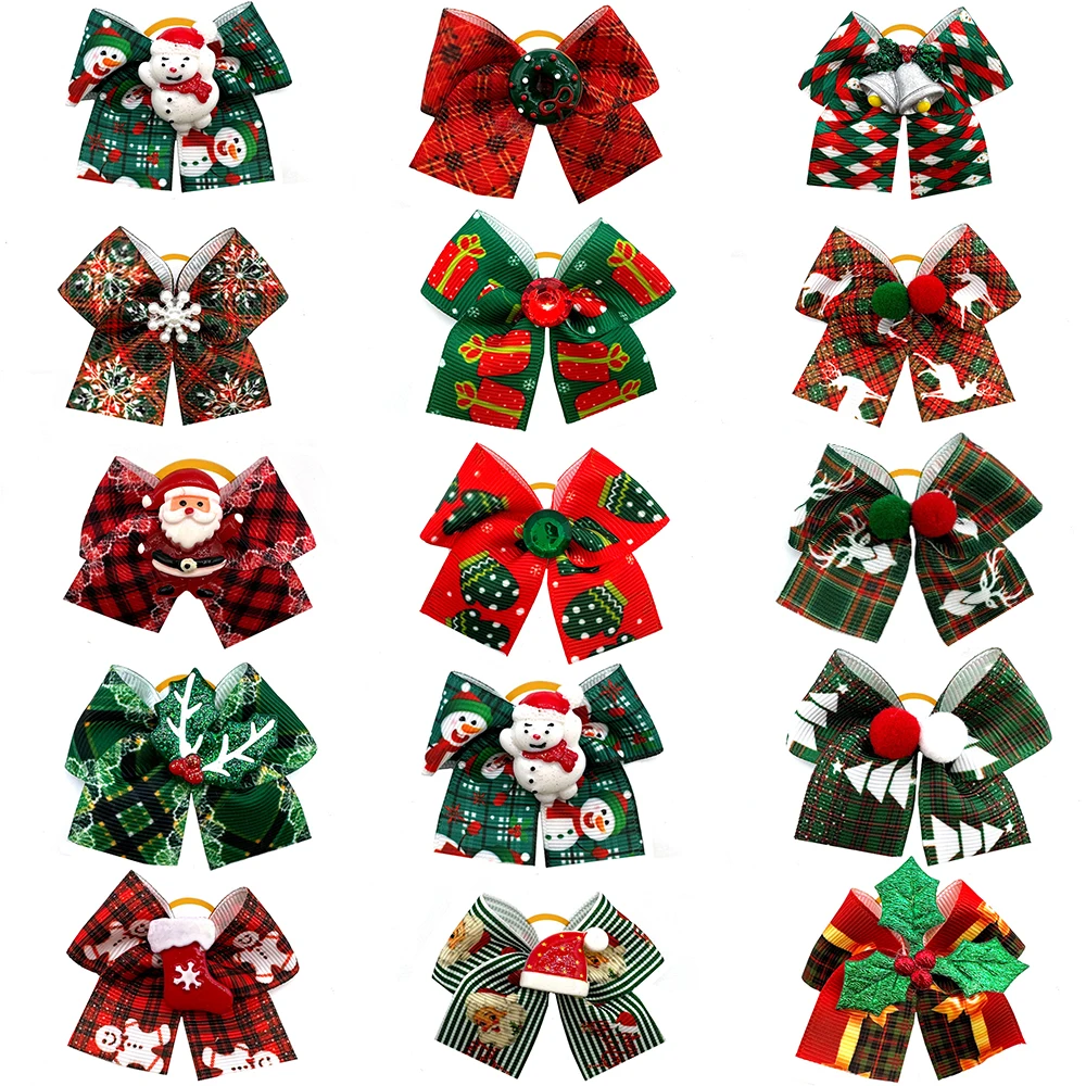 50/100pcs Christmas Dog Hair Bows Rubber Bands Pet Small Dog Bowknot Dogs Bows for Dogs Grooming Pet Accessories for Small Dogs