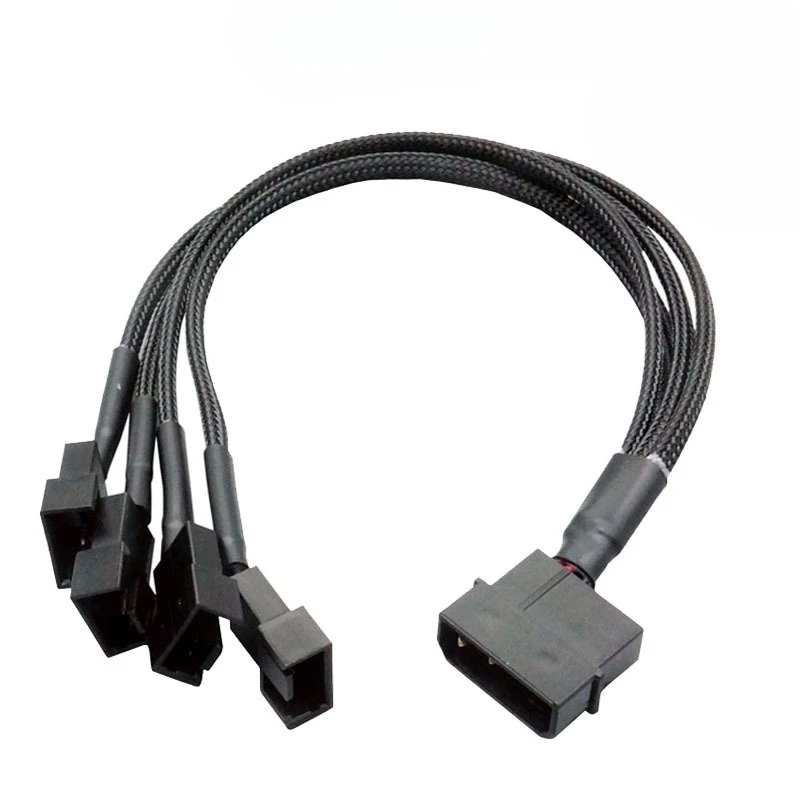 2Pcs PC Case Fan Hub Extension Cable, Molex Large 4‑Pin to 3‑Pin / 4‑Pin 1‑to‑4 Fan Splitter with Nylon Mesh Sleeve for Desktop