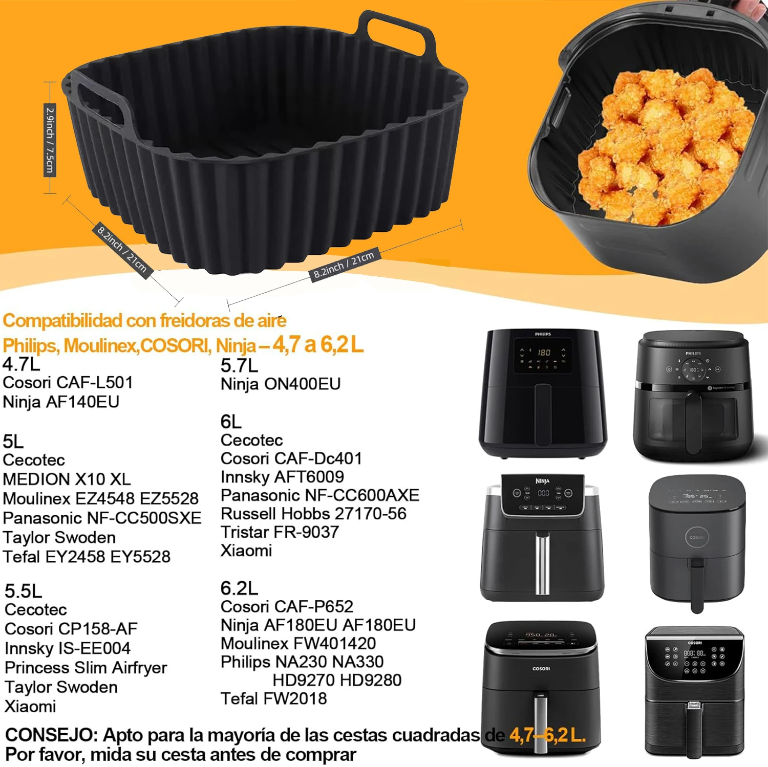실리콘 에어프라이어 액세서리 사각형 몰드 (세코텍 6L - Air Fryer 5L Digital 리뷰 및 가격
