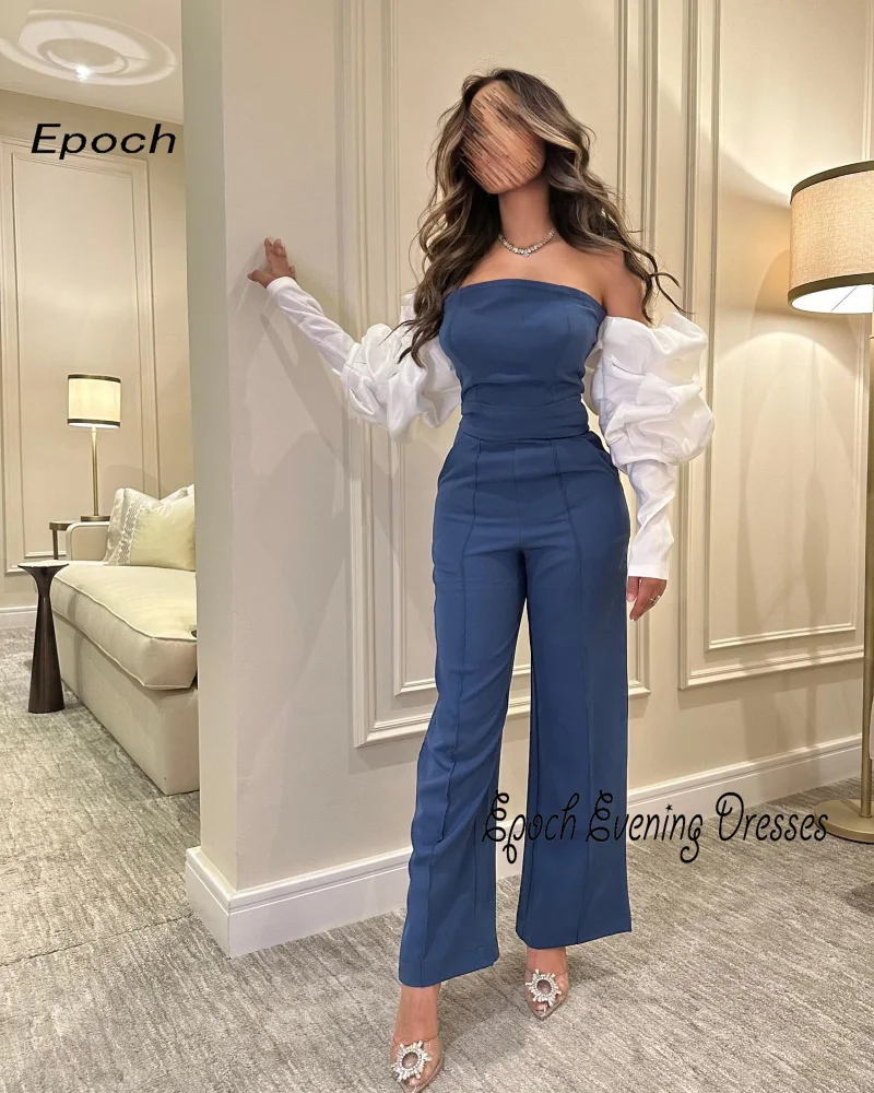 Elegant Evening Dress Sexy Jumpsuit For Women 2024 فساتين السهرة Dubai Straight Boat Neck Puff Sleeve Fashion Formal Party Gown