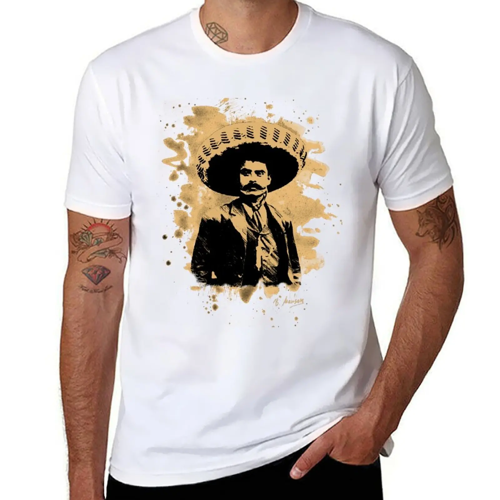 

Emiliano Zapata - bleached natural T-Shirt mens graphic t shirts man t shirt cotton high quality T-Shirt