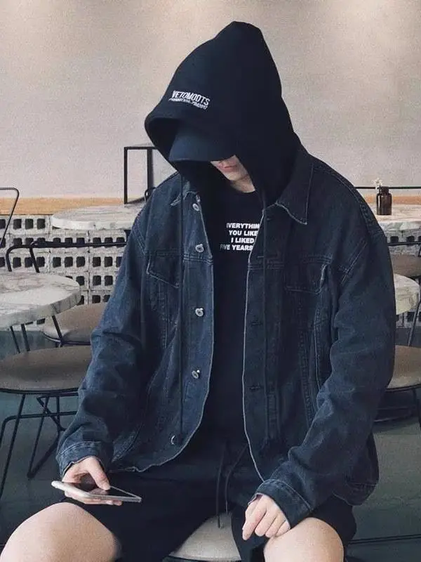 سترة فضفاضة بقلنسوة من قماش الدنيم للرجال لربيع وخريف جديد Sle ماركة يابانية عصرية ملابس عمل غير رسمية Haome Jaet #5